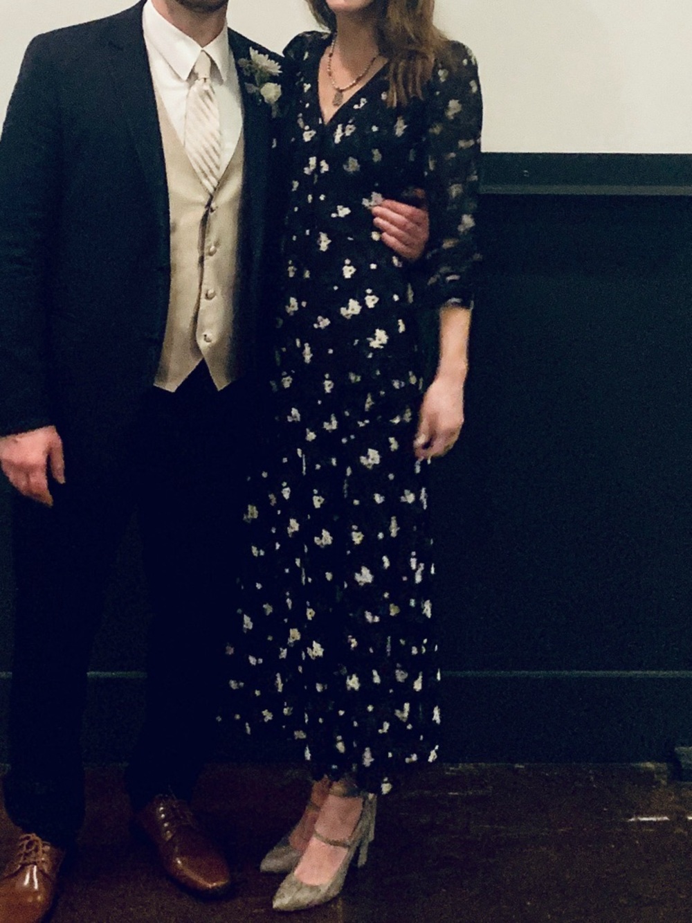 Anna Sui Black Maxi Dress with White Floral Print